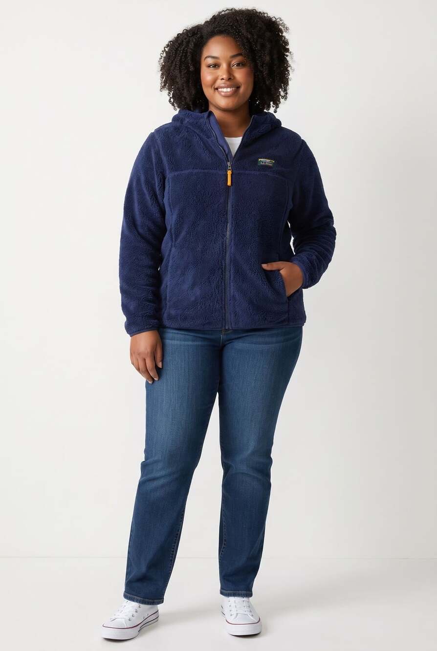L.L. Bean Quest Fleece Plush Hooded Jacket Size L 14-16 Blue